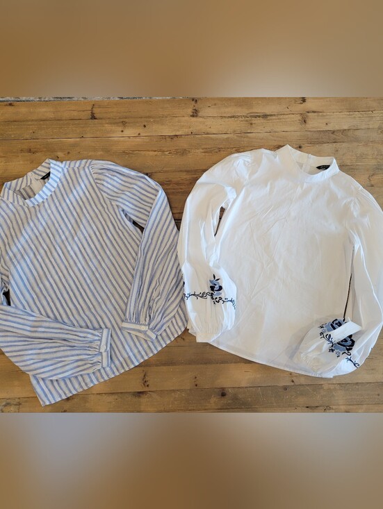 Eva Longoria Tops - NEW Pair of Women's Blouses — Blue Striped & White Embroidered:S-M